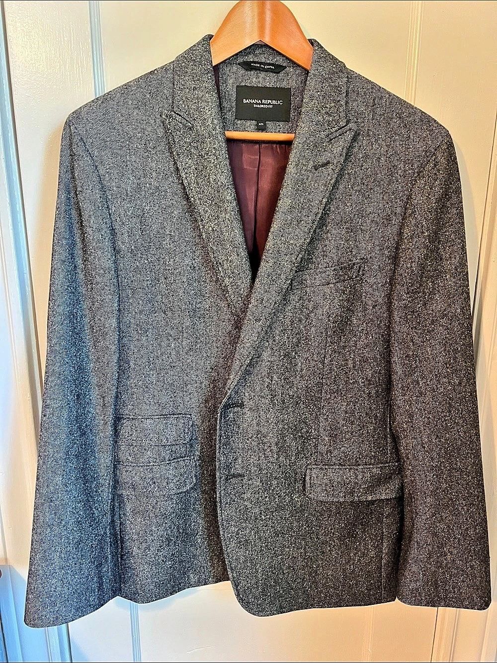 Banana Republic Tailored Fit Houndstooth Sport Coat Gray Size 42 Short Like New